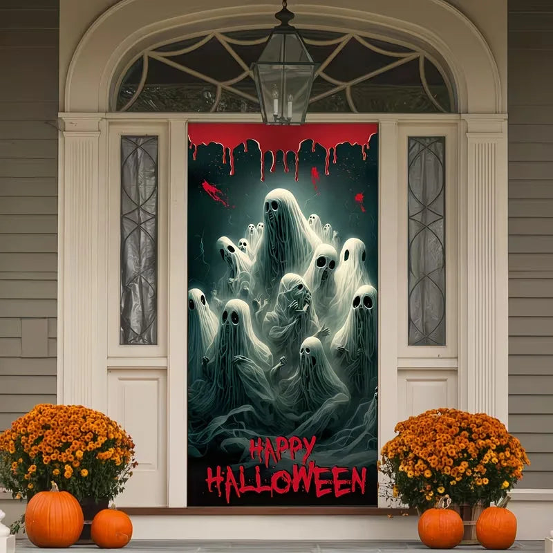 180x90cm Halloween Door Banner Polyester Ghost Hospital Scary Head Scene Decoration Halloween Party Supplies Photography