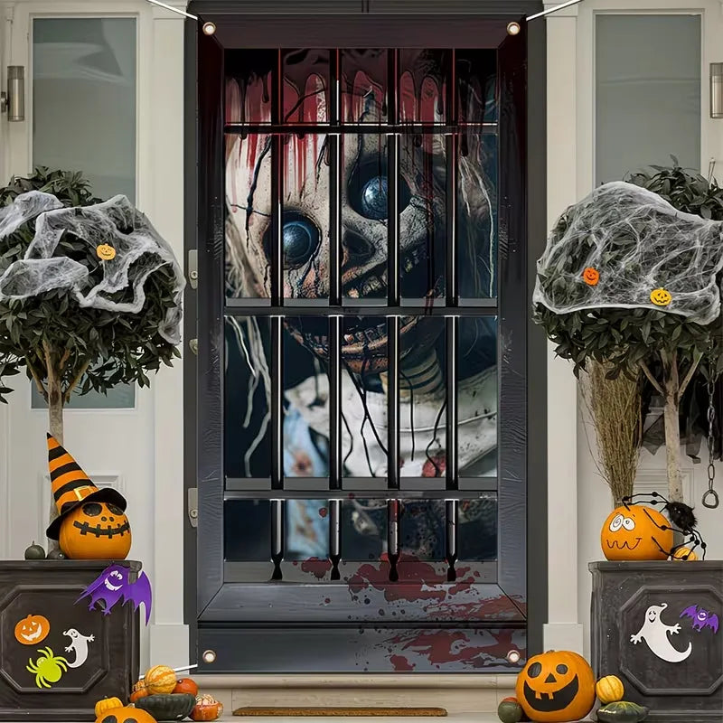180x90cm Halloween Door Banner Polyester Ghost Hospital Scary Head Scene Decoration Halloween Party Supplies Photography