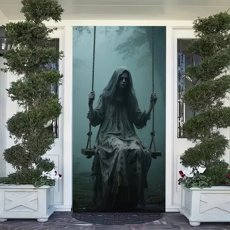 180x90cm Halloween Door Banner Polyester Ghost Hospital Scary Head Scene Decoration Halloween Party Supplies Photography