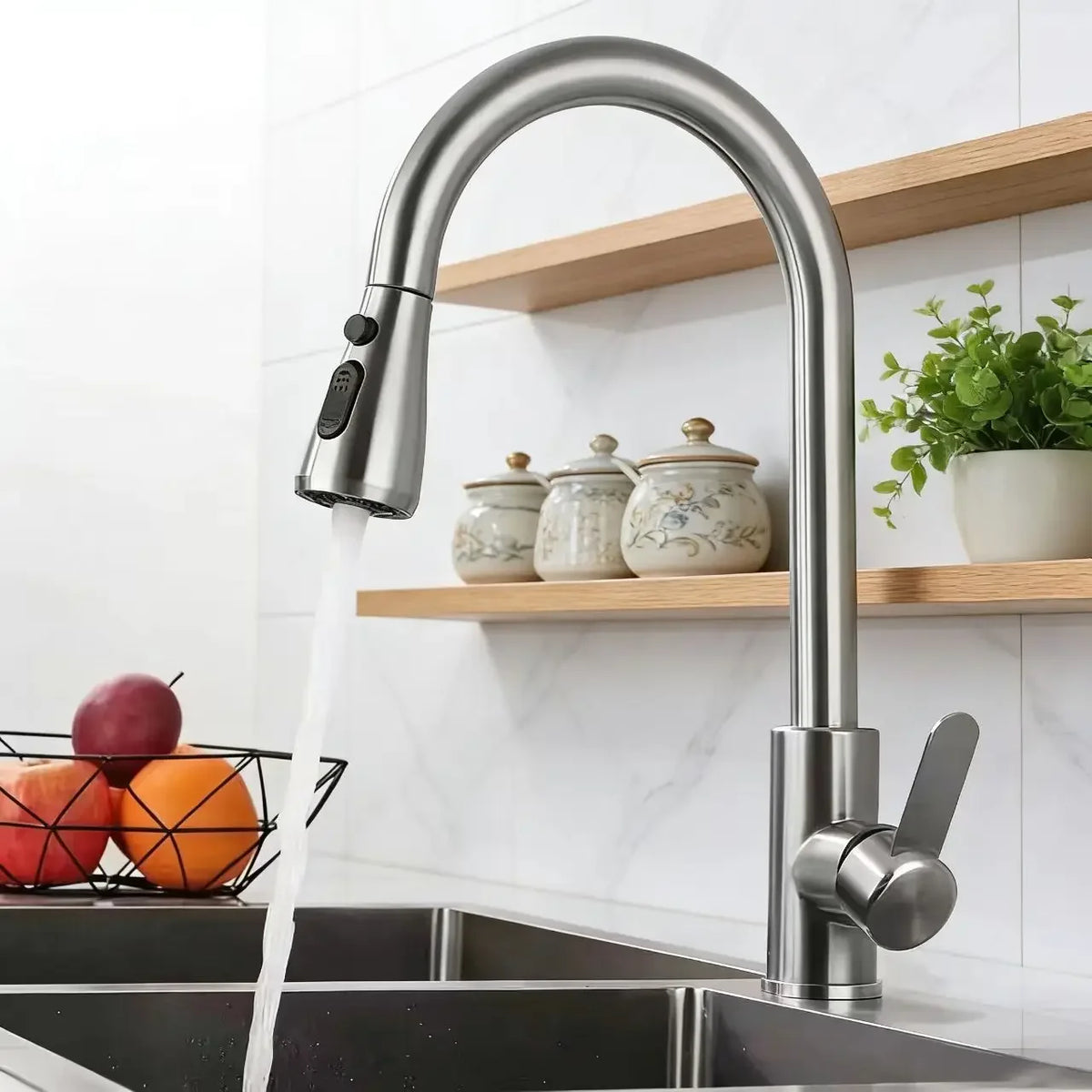 Kitchen Faucets 304 Stainless Steel Pull Out Kitchen Sink Water Tap Deck Mounted Mixer Stream Sprayer Head Hot Cold Taps