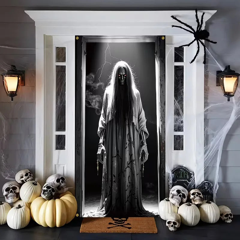 180x90cm Halloween Door Banner Polyester Ghost Hospital Scary Head Scene Decoration Halloween Party Supplies Photography
