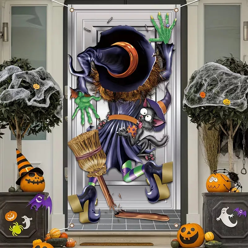 180x90cm Halloween Door Banner Polyester Ghost Hospital Scary Head Scene Decoration Halloween Party Supplies Photography