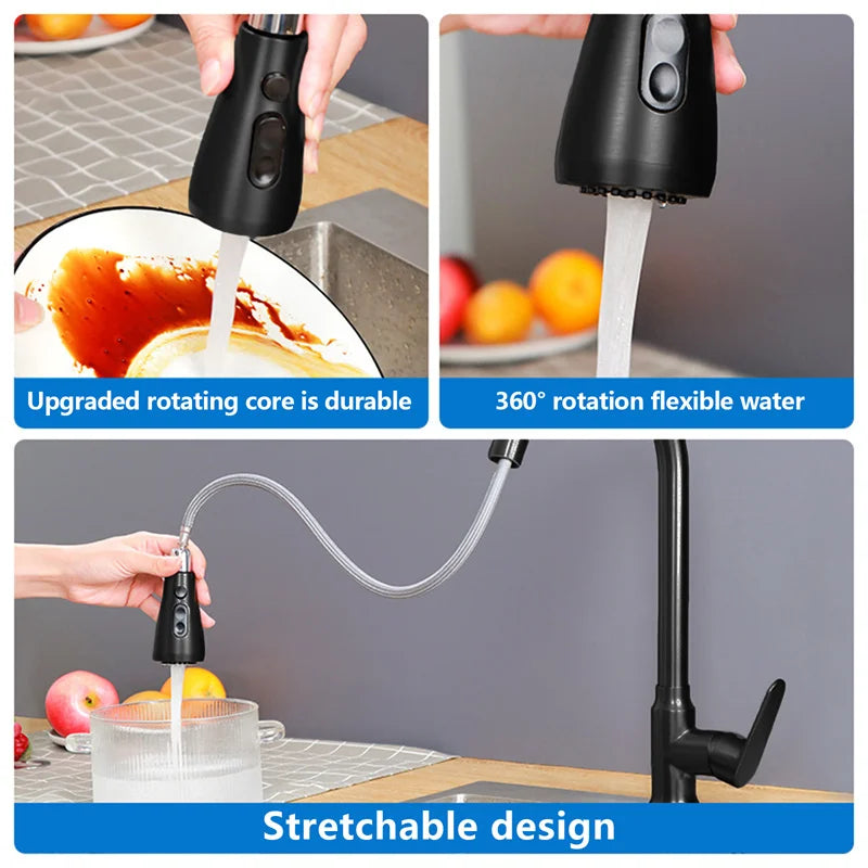 Kitchen Faucets 304 Stainless Steel Pull Out Kitchen Sink Water Tap Deck Mounted Mixer Stream Sprayer Head Hot Cold Taps