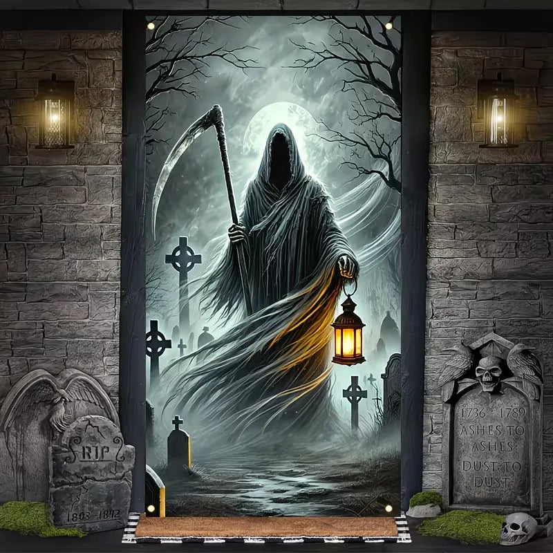 180x90cm Halloween Door Banner Polyester Ghost Hospital Scary Head Scene Decoration Halloween Party Supplies Photography