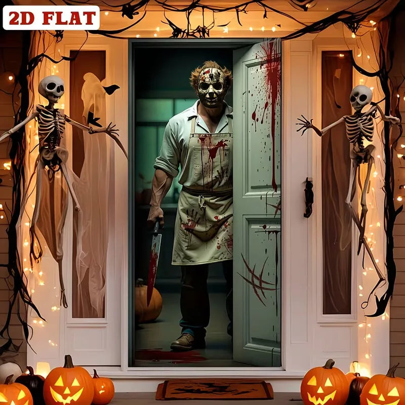180x90cm Halloween Door Banner Polyester Ghost Hospital Scary Head Scene Decoration Halloween Party Supplies Photography