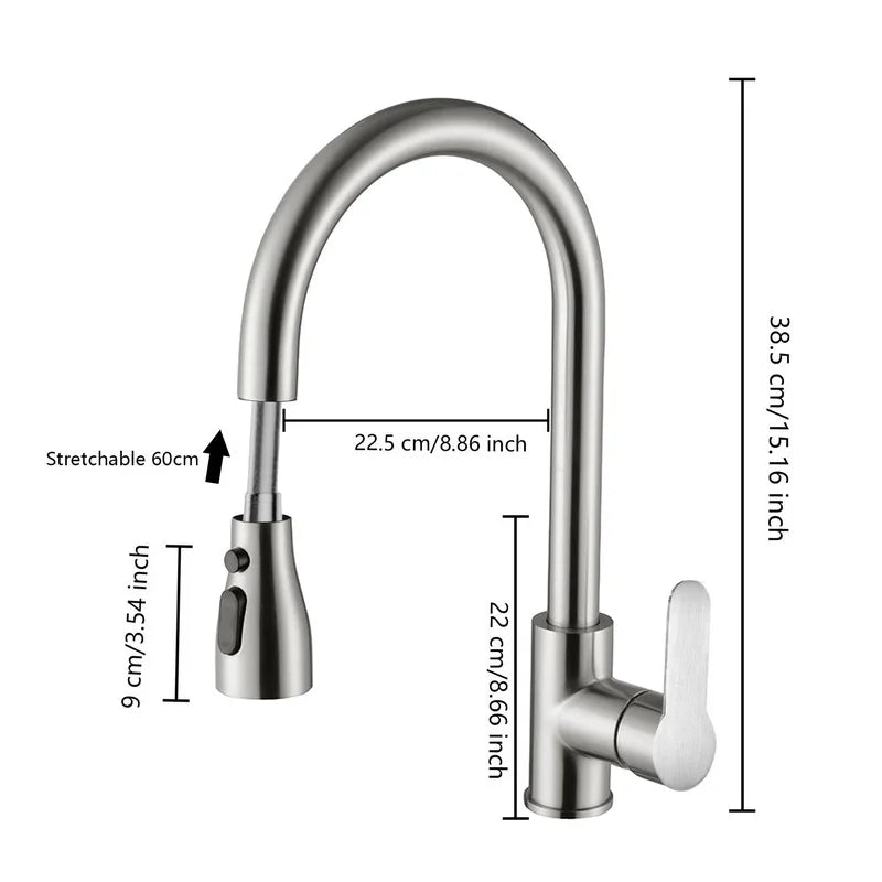 Kitchen Faucets 304 Stainless Steel Pull Out Kitchen Sink Water Tap Deck Mounted Mixer Stream Sprayer Head Hot Cold Taps