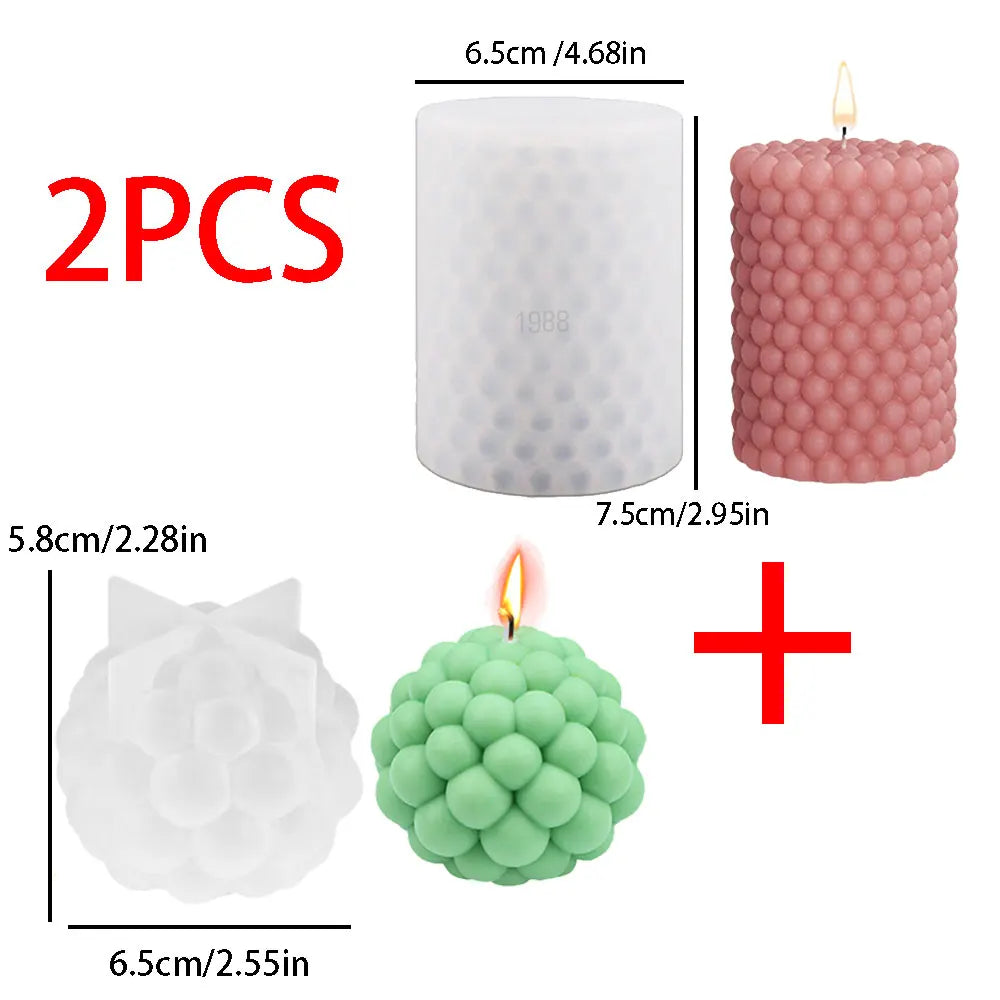 2pcs Handmade Bubble Soy Wax Candles Silicone Mold Pillar Ball Resin Gypsum Scented Candle Making Kit Home Decor DIY Craft Gifts