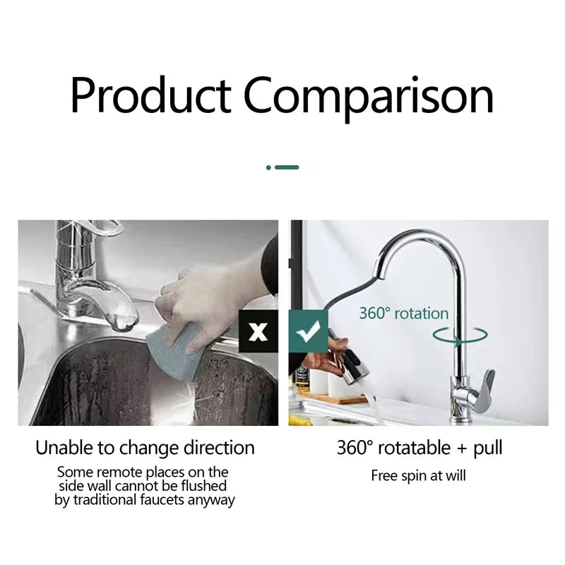 Kitchen Faucets 304 Stainless Steel Pull Out Kitchen Sink Water Tap Deck Mounted Mixer Stream Sprayer Head Hot Cold Taps