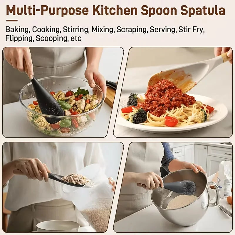 1pc Cooking Spoon for Nonstick Cookwares,  Silicone Spoon for Mixing, Scoop, and Scrape，kitchen tool