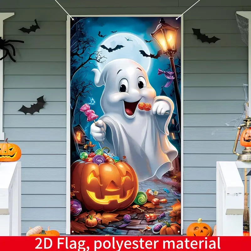 180x90cm Halloween Door Banner Polyester Ghost Hospital Scary Head Scene Decoration Halloween Party Supplies Photography