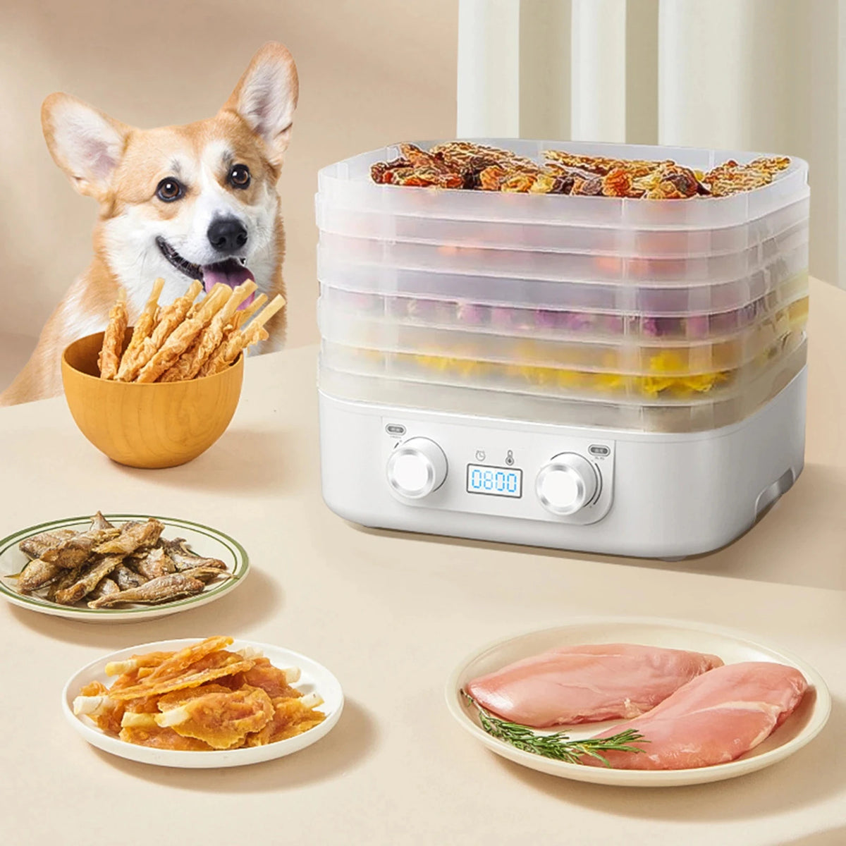48Hours Long Lasting Thermostatic Fruit Drying Device 5 Layers Food Dehydrator Snack Herb Desiccator Temperature Adjustable