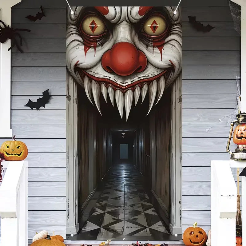180x90cm Halloween Door Banner Polyester Ghost Hospital Scary Head Scene Decoration Halloween Party Supplies Photography