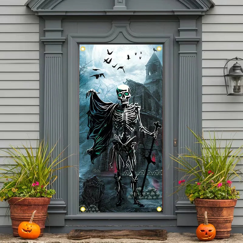 180x90cm Halloween Door Banner Polyester Ghost Hospital Scary Head Scene Decoration Halloween Party Supplies Photography