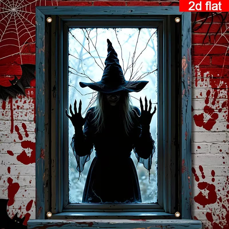 180x90cm Halloween Door Banner Polyester Ghost Hospital Scary Head Scene Decoration Halloween Party Supplies Photography