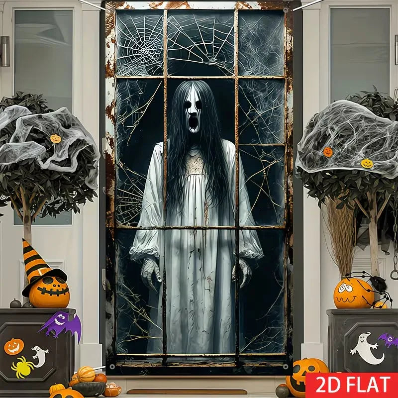 180x90cm Halloween Door Banner Polyester Ghost Hospital Scary Head Scene Decoration Halloween Party Supplies Photography
