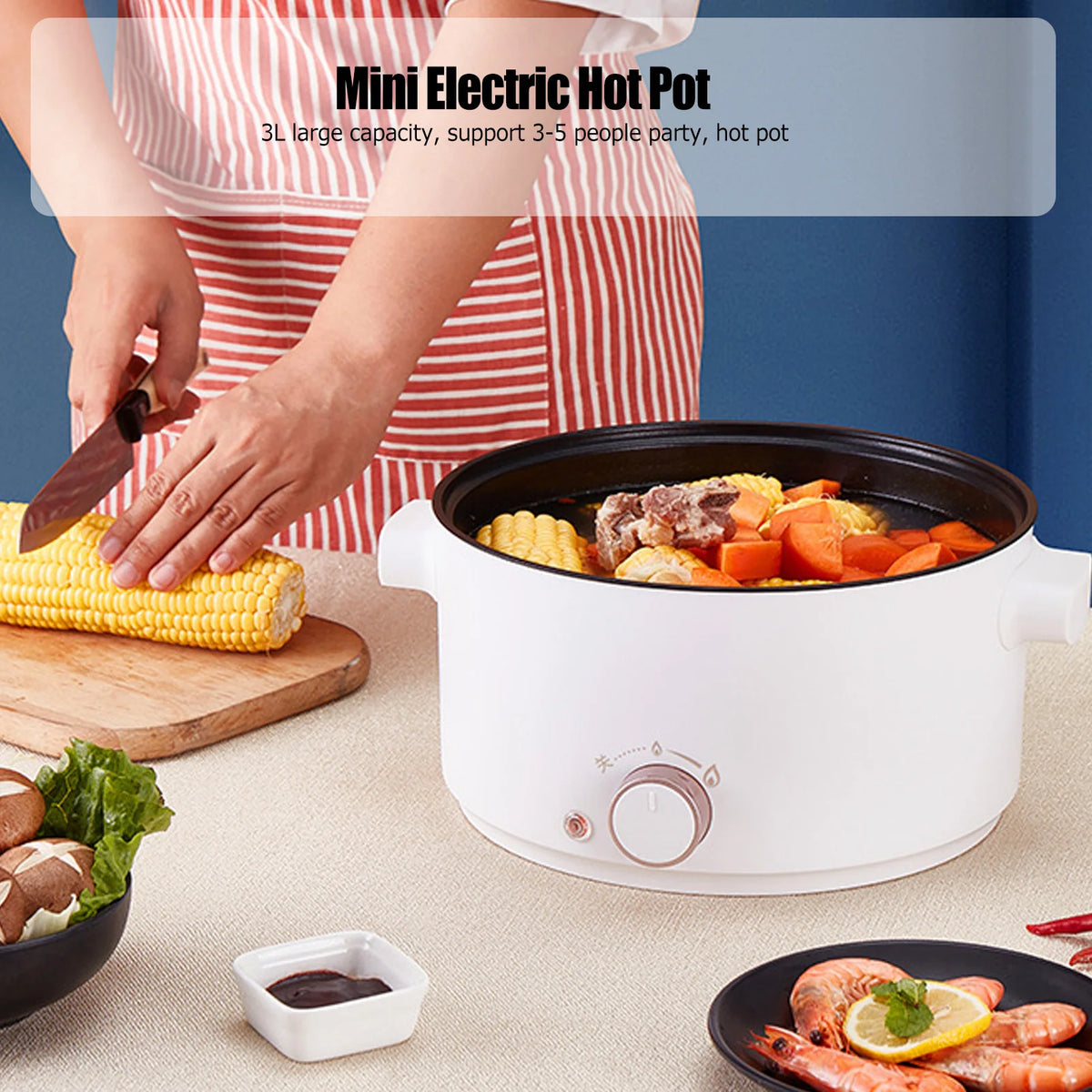 3L Electric Cooking Pot Mini Multifunctional Electric Cooker Dorm Studen Electric Frying Pan 220V