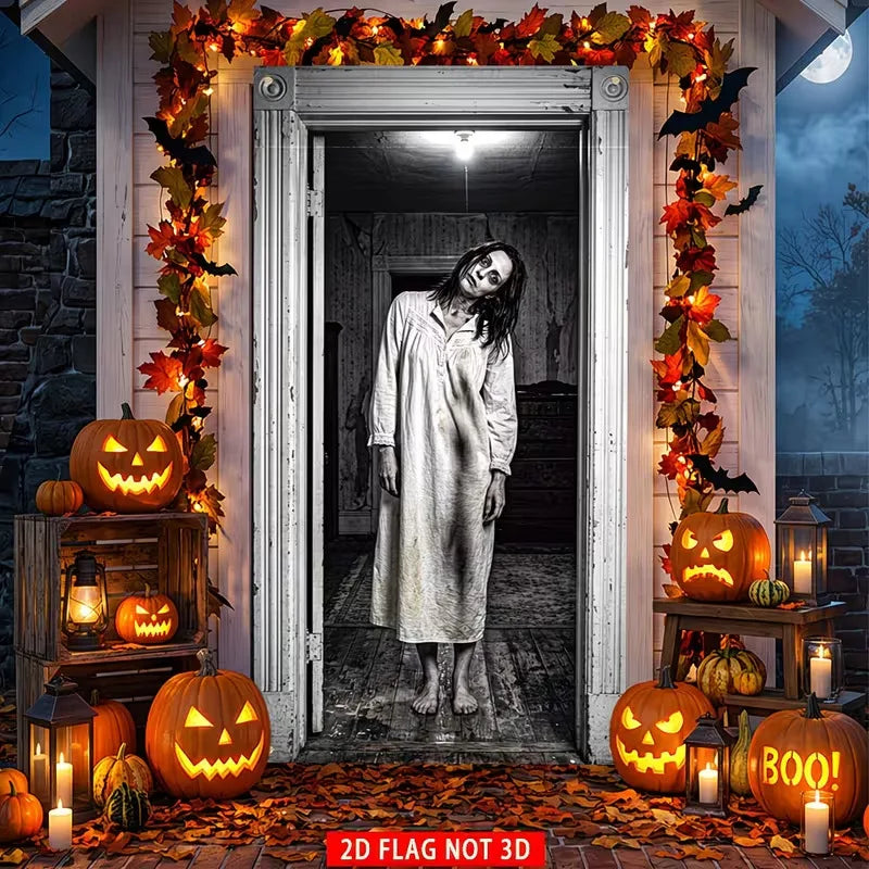 180x90cm Halloween Door Banner Polyester Ghost Hospital Scary Head Scene Decoration Halloween Party Supplies Photography