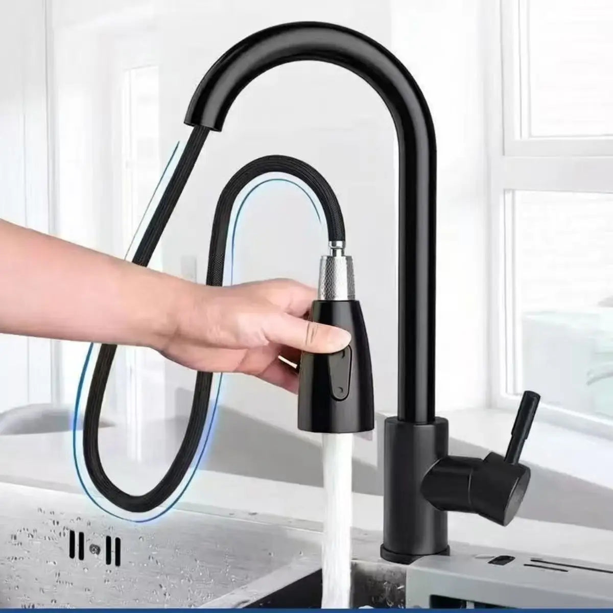 Stainless steel kitchen faucet single hole pull out spout kitchen sink mixer faucet flow spray head 360 swivel cleaning faucet