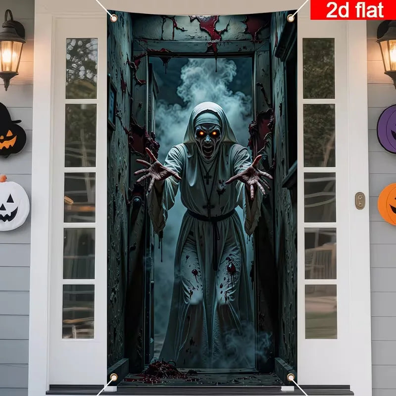 180x90cm Halloween Door Banner Polyester Ghost Hospital Scary Head Scene Decoration Halloween Party Supplies Photography