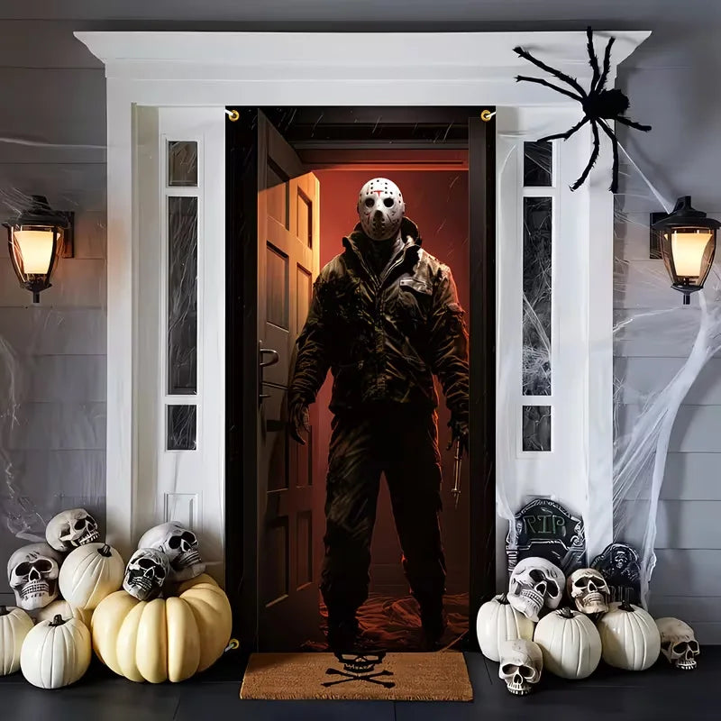 180x90cm Halloween Door Banner Polyester Ghost Hospital Scary Head Scene Decoration Halloween Party Supplies Photography