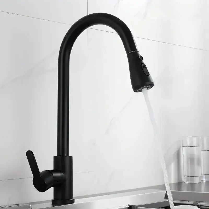 Kitchen Faucets 304 Stainless Steel Pull Out Kitchen Sink Water Tap Deck Mounted Mixer Stream Sprayer Head Hot Cold Taps