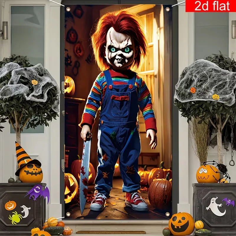180x90cm Halloween Door Banner Polyester Ghost Hospital Scary Head Scene Decoration Halloween Party Supplies Photography
