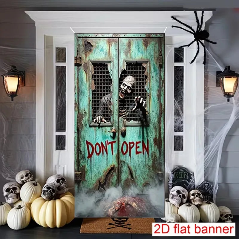 180x90cm Halloween Door Banner Polyester Ghost Hospital Scary Head Scene Decoration Halloween Party Supplies Photography