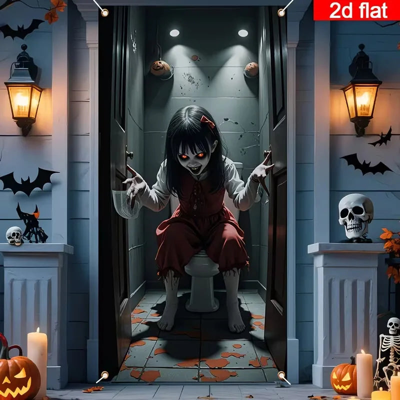 180x90cm Halloween Door Banner Polyester Ghost Hospital Scary Head Scene Decoration Halloween Party Supplies Photography