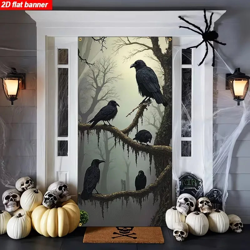 180x90cm Halloween Door Banner Polyester Ghost Hospital Scary Head Scene Decoration Halloween Party Supplies Photography