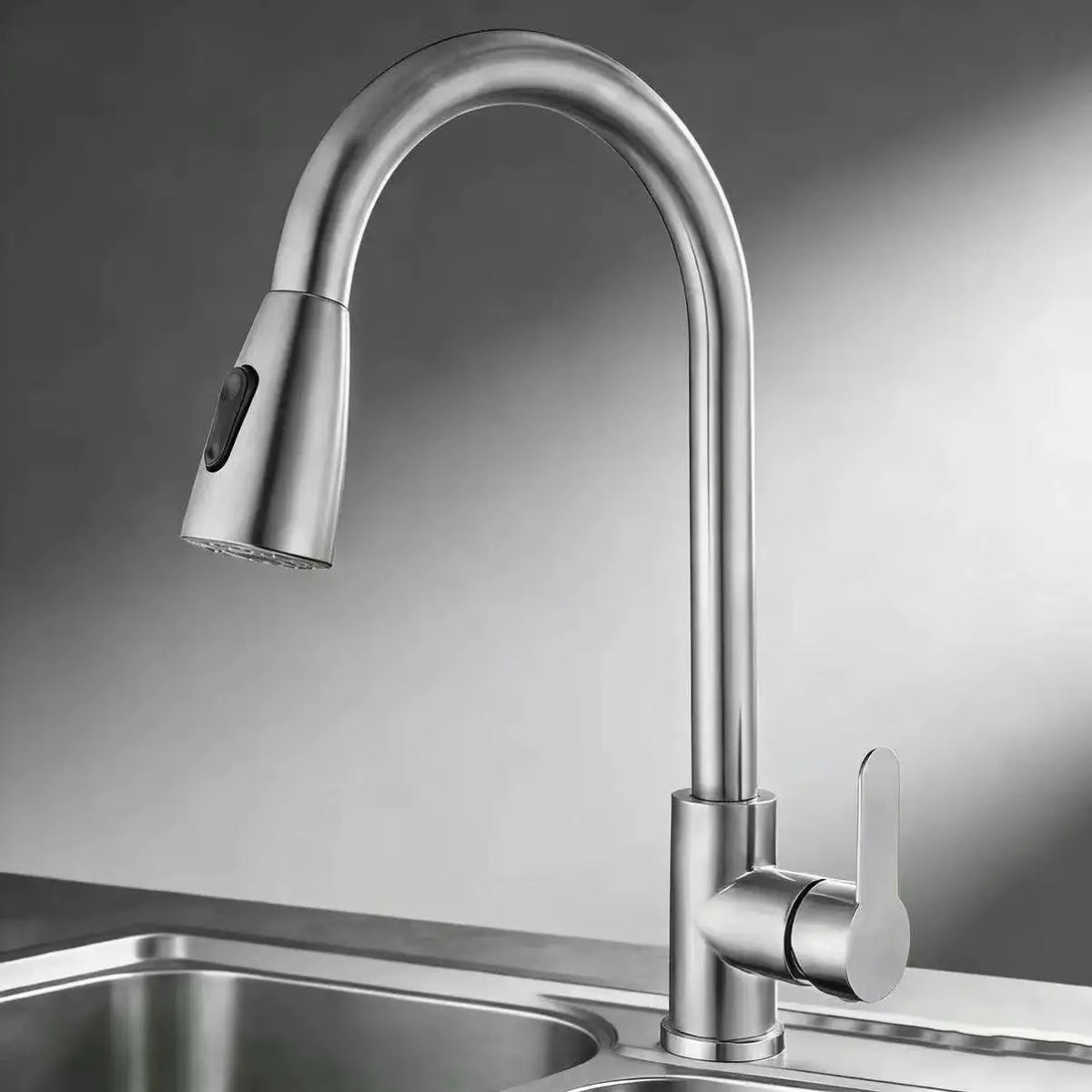 Stainless steel kitchen faucet single hole pull out spout kitchen sink mixer faucet flow spray head 360 swivel cleaning faucet